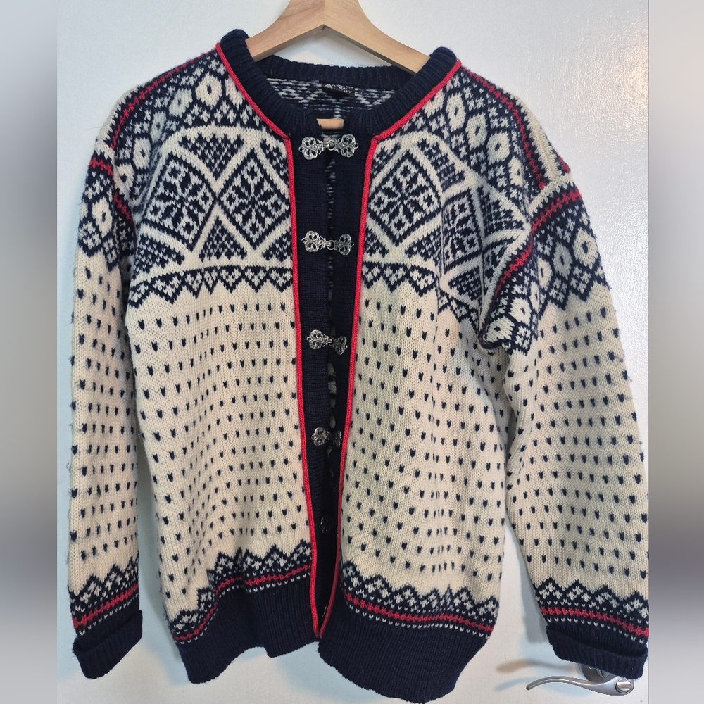 Dale of Norway Navy and White Wool Cardigan